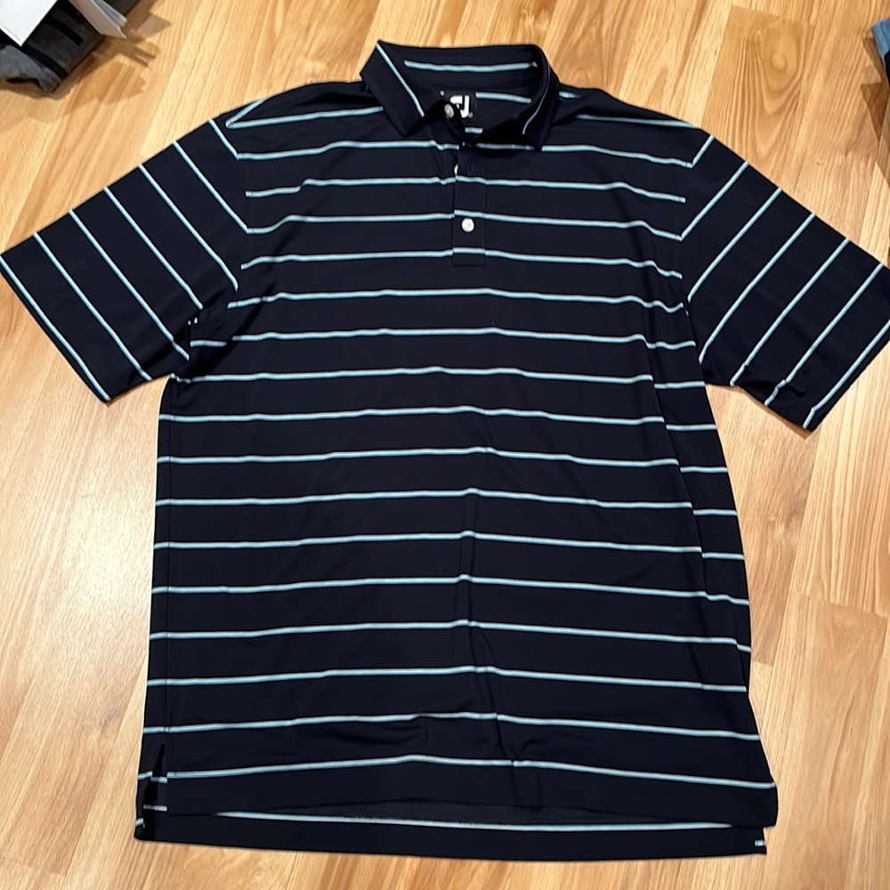 FootJoy Men's Navy Polo with Light Blue Stripes